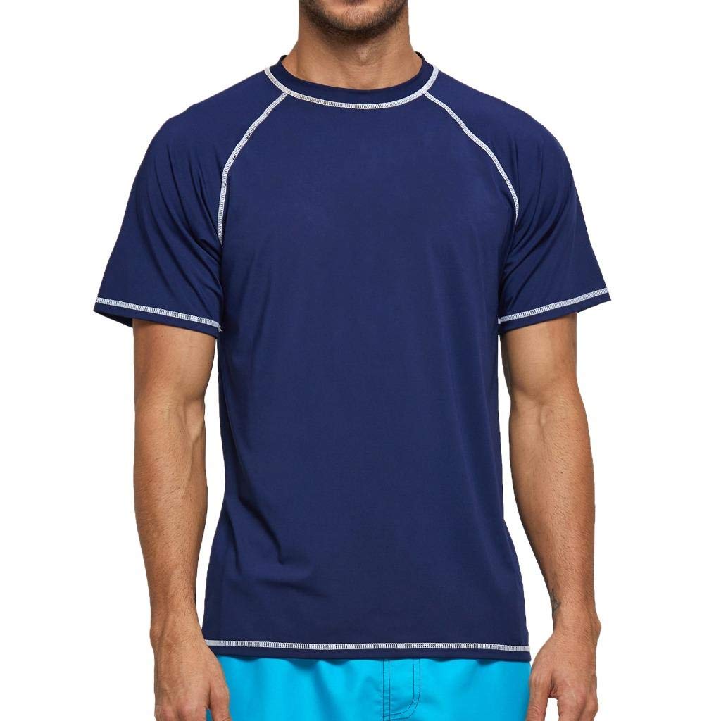 Arcweg Rash Guard Men Short Sleeves Shirt UPF 50+ Elastic Rash Vest Loose Fit Swimming Top Quick Drying Running Vest Sports Top 4XL(UK) Dark Blue