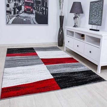 Tapis Designer Modern Salon Carreau Design Chiné Gris Noir