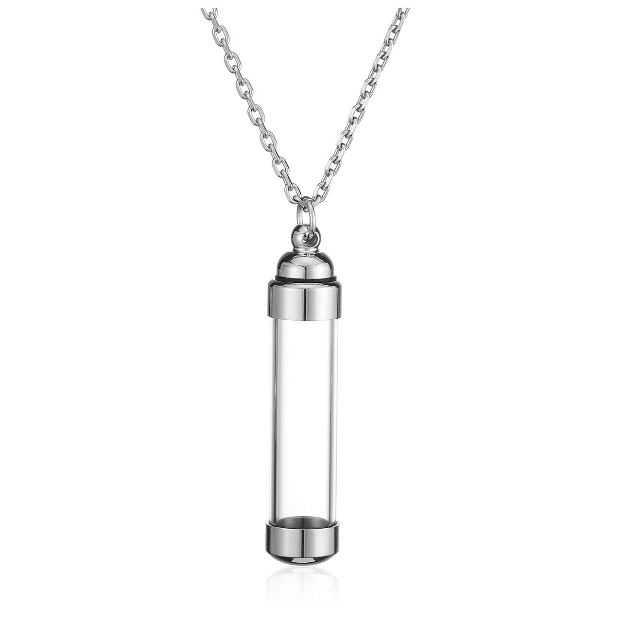 Jovivi Silver Cremation Jewellery for Ashes Keepsake Necklace Memorial Stainless Steel Acrylic Cylinder Urn Pendant Necklace for Women Men