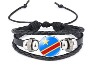 vmcoatdu World Many National Flags Bangle Retro Alloy Leather Bracelet for National Flag Braided Rope Bracelet Bangle