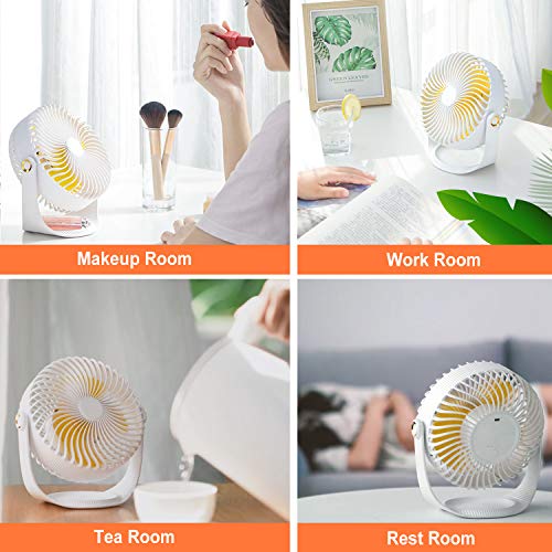 OYRGCIK Air Circulator Fan, Quiet Table Fan w/Build-in Rechargeable 2000mAh Battery Small USB Personal Desk Fan 360Â° Rotatable Handheld Fan w/ 3 Speeds for Home Office Outdoor Camping Travel, White