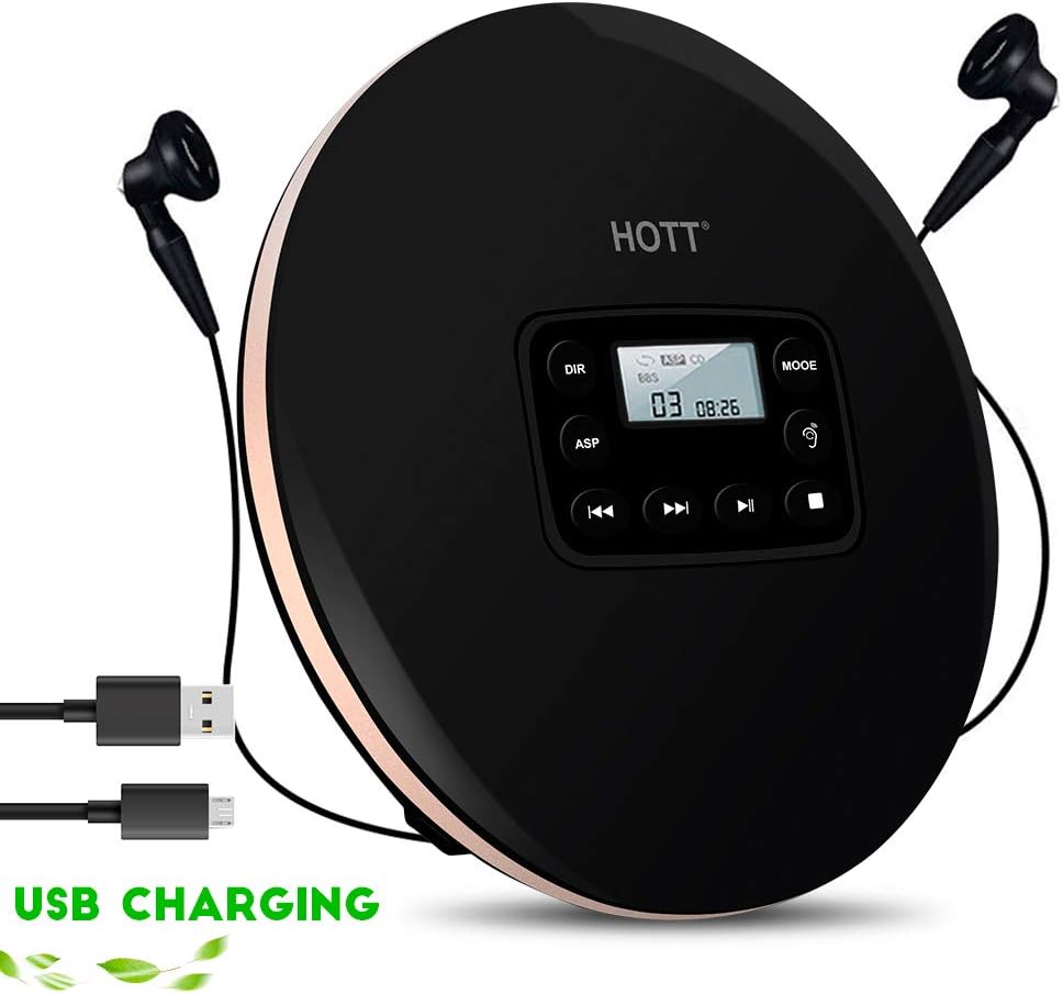 CD Player Portable Personal Built-in 1000MH battery Headphone CD-Player Discman Portable CD Music Player MP3, CD, CD-R, CD-RW, CD Player with Anti-Shock Kids Portable