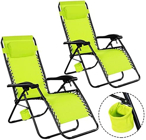 NEW sudden comfort folding chair 2PC Chairs Lounge Patio Folding Recliner Outdoor Green W/Cup Holder