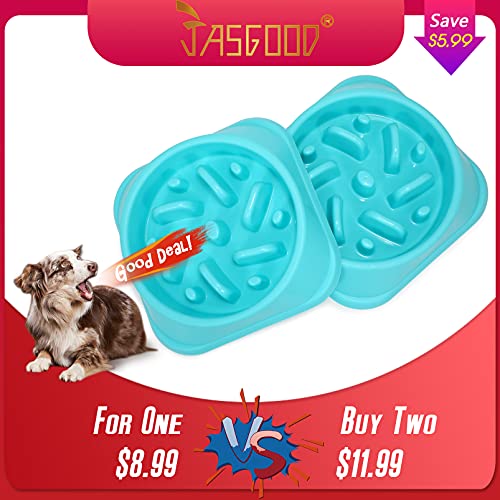 Set of 2 Slow Feeder Dog Bowls JASGOOD Anti Gulping Pet Slower Food Bowls Blue Interactive Puzzle Durable Pet Bowls