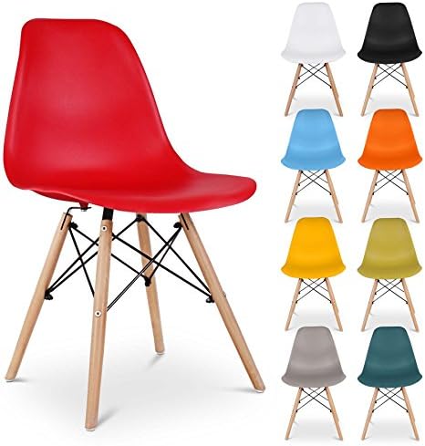 DSW DSR Retro Plastic Dining Office Lounge Chair Eames Eiffel Style (Red)