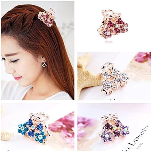 Casualfashion 4Pcs European and American Fashion Crystal Rhinestone Mini Hair Claws Cute Flower Hair Gripper Bangs Clips for Women Girls Hair Decoration