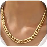 14K Gold Plated Cuban Link Chain Necklace for Women Dainty Chunky Paperclip Layered Necklace with Pearl Pendant Trendy Fashion Jewelry Adjustable Length