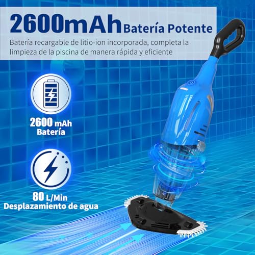 PoolyPoly 2026 New Pool Vacuum Cleaner with Battery, Manual Pool Cleaner, 80 Minutes Autonomy, Electric Vacuum Cleaner for Pool, SPA, Blue