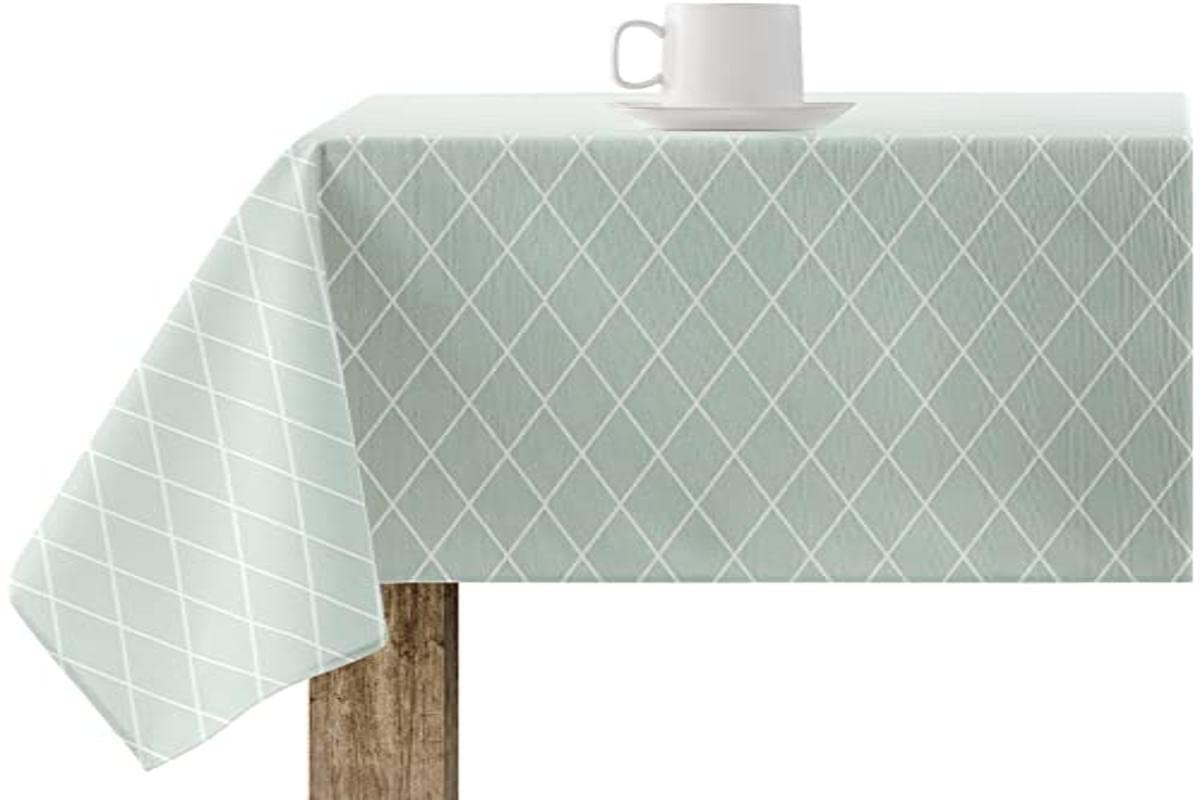 BELUM | Green Geometric Stain Resistant 100% Cotton Tablecloth, 250 x 140 cm, Square Shape, Waterproof, Stain Resistant Liquid Repellent