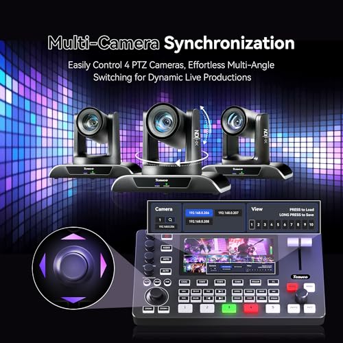 Tenveo Video Mixer Switcher, 4K 60FPS Live Streaming Video Switcher, 5.5" FHD Display, 4X SDI and 4X HDMI Inputs, 1080P 60FPS Output, USB Recording, Support PTZ Camera and Controller