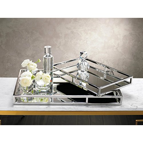 Beautiful Mirrored Tray With Chrome Rails, Elegant Square Vanity Mirror