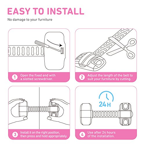 Child Safety Cabinet Locks [6 Pack] |Child Proof Safety Lock with Double-Finger Press Design and Adjustable Strap |Latches to Baby Proofing Cabinets, Drawers, Toilet Seat and Fridge - Thumbnail 4