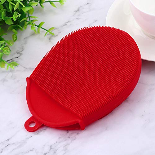 Silicone Cleaning Brush Dish Washing Sponge Scrubber Kitchen Cleaning Antibacterial Tool (Red, A)