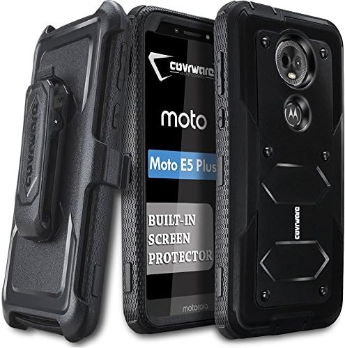 Moto E5 Plus / E5 Supra Case, COVRWARE [ Aegis Series ] Case with Built-in [Screen Protector] Heavy Duty Full-Body Rugged Holster Armor Case [Belt Swivel Clip][Kickstand], Black