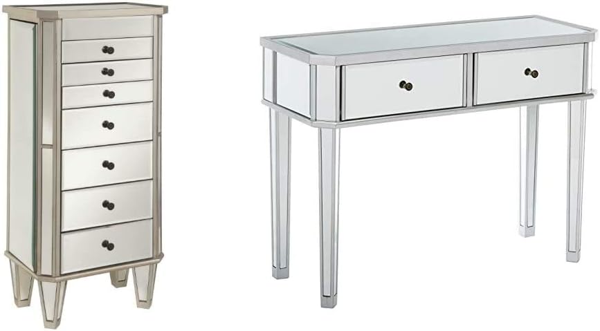 Powell Jewelry Armoire Wood, Silver Mirrored & Mirrored Silver Wood Console
