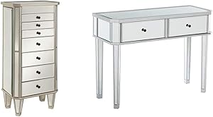 Powell Jewelry Armoire Wood, Silver Mirrored & Mirrored Silver Wood Console