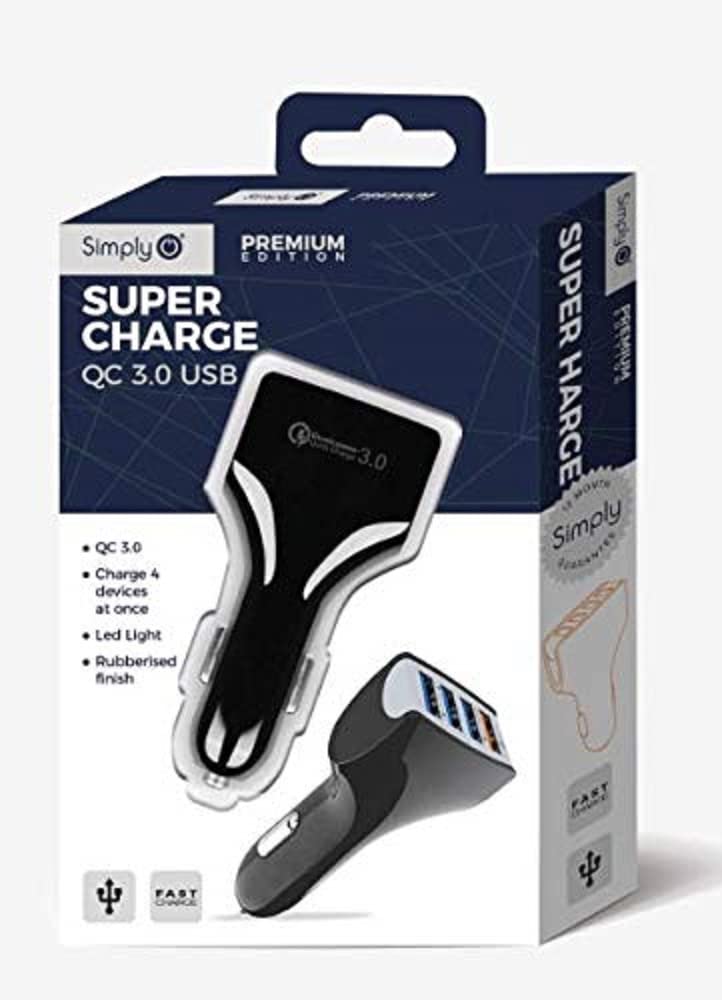 Simply SUSB04 Quadruple USB QC 3.0 5v/3.1A Super Fast Charge Car Charger with LED Light Indicators for Apple Android and Other USB Devices