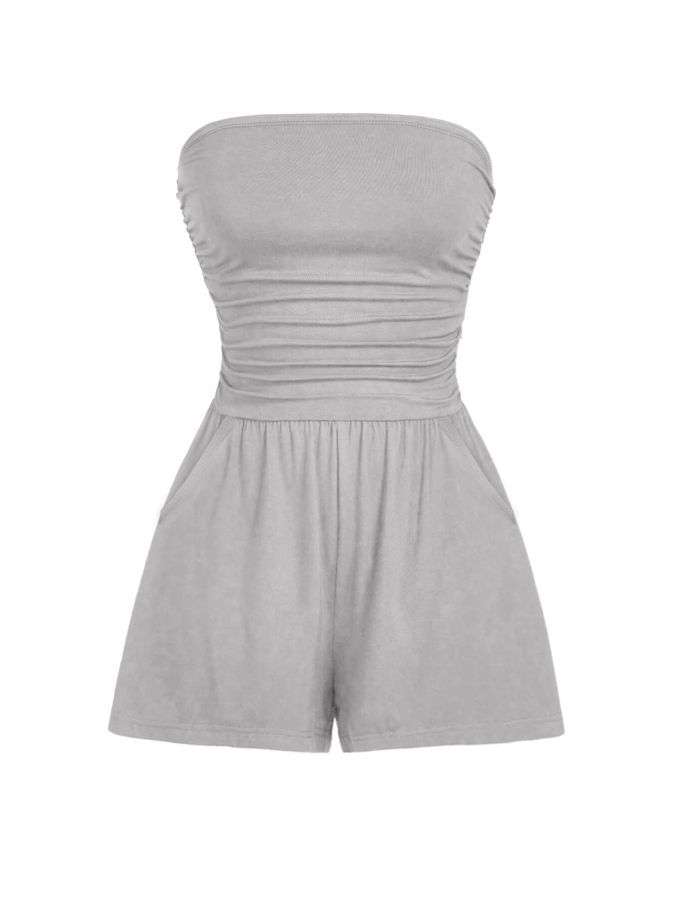 Photo 1 of AUXDIO Women Summer Casual Strapless Romper Sleeveless Off Shoulder Short Jumpsuits 2025 Beach Vacation Clothes Grey Large