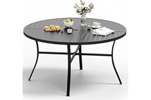 SUNSHINE VALLEY 54" Patio Dining Table for 6, Round Patio Table with Umbrella Hole,E-Coating and Powder Coating Steel Frame Metal Outdoor Patio Table for Garden Backyard Lawn Yard