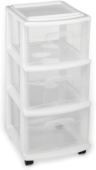 Amazon Com Homz Plastic 3 Drawer Medium Cart White Frame Clear