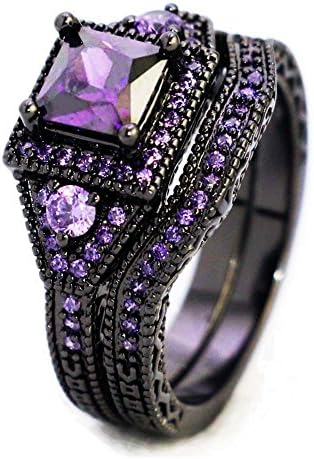 Fashion Jewelry Engagement Gift Bridal sets Black Gold Filled Blue Cz Women's Wedding Ring