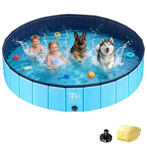 JONRRYIN Dog Pool, 160 x 30 cm, Portable Pool for Large Dogs, Stable and Non-Slip Dog Pool with Patches and Drain Valve for Children Dogs (160 x 30 cm)