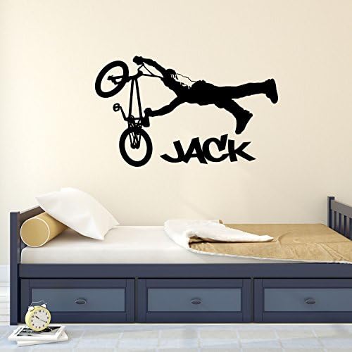 Newly Custom-made Personalized Name Boys Children BMX Jump Vinyl Wall Sticker Kids Bedroom Decor Bicycle Bike Cycle Decal Art Home Decoration