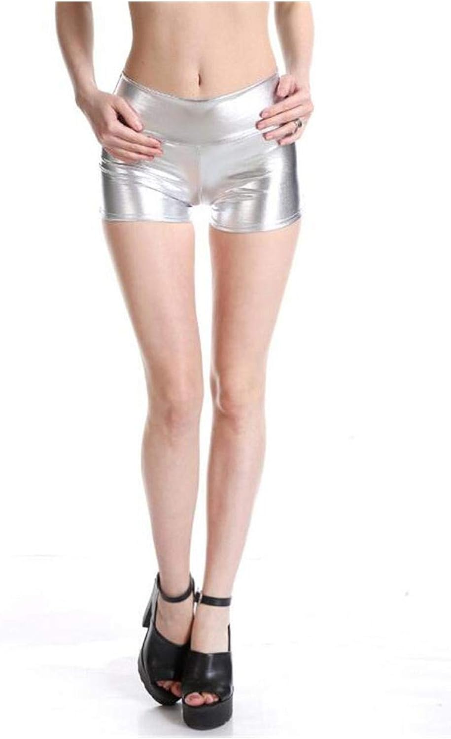 welljump Woman Sexy Shorts Shiny Pu Shorts Mid Waist Plus Size Adult