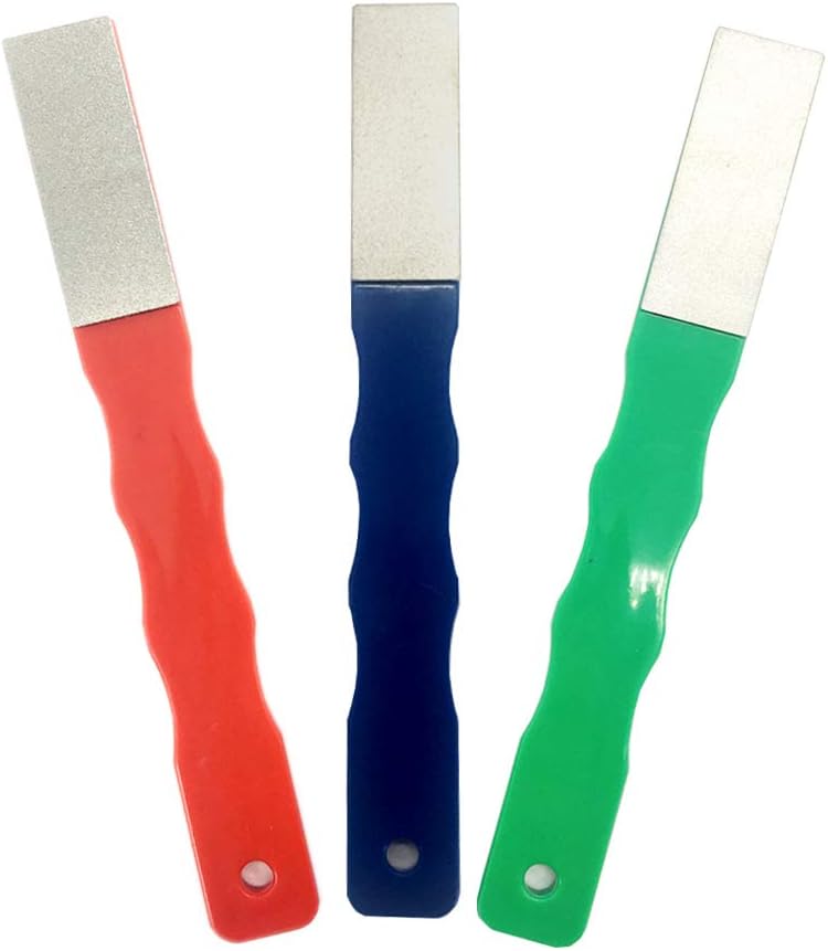 DMD Diamond Color Coded Mini Diamond Hone Kit 3Grits #220/400/600 Flat Hand File Knife Sharpener Red/Blue/Green - S/4