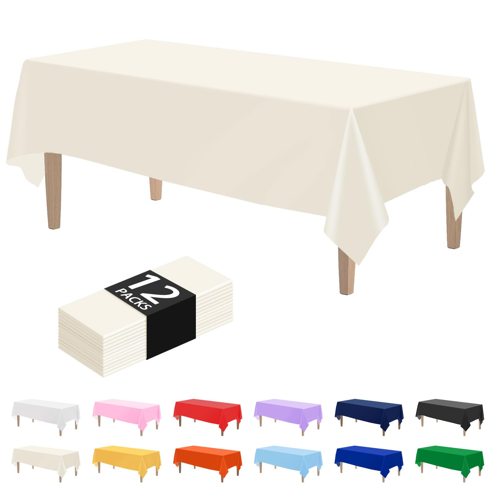 Kopokita 12PCS Ivory Plastic Tablecloths 54 x 108