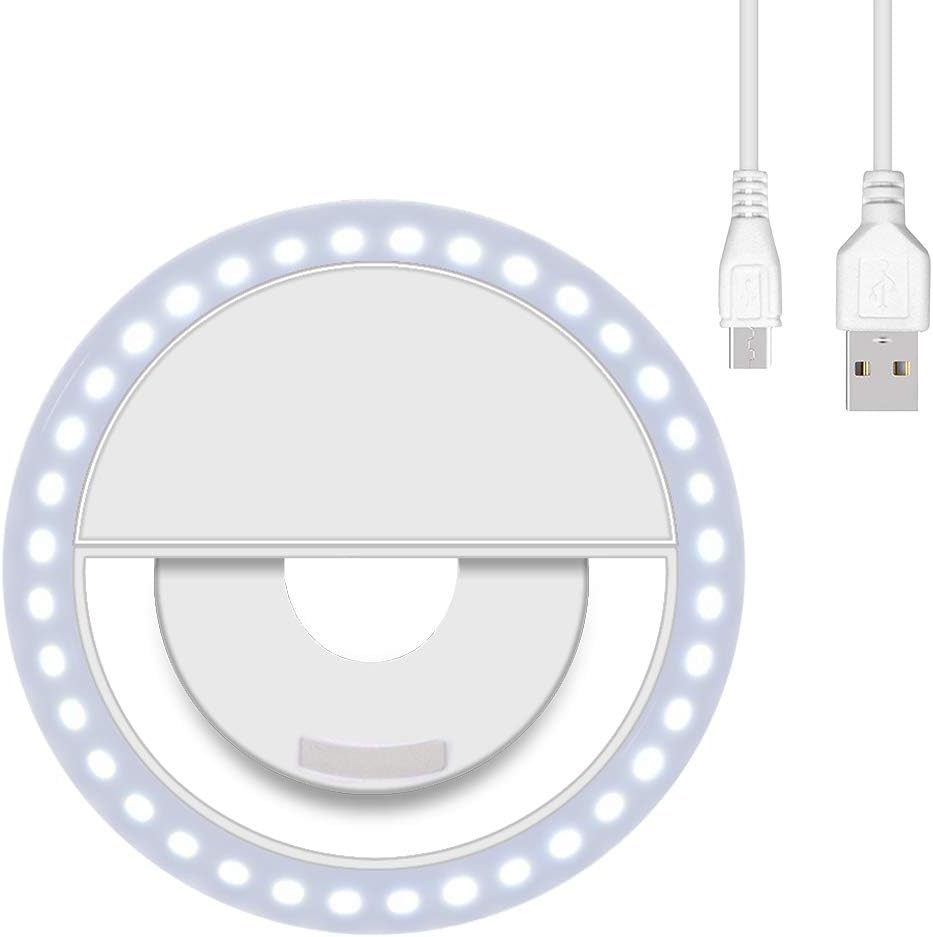 HTFY Selfie Ring Light Rechargeable with 36 LED Ring Light Clip Ring Lighting 3-Level Adjustable Brightness for iPhone,Samsung,Any Phone