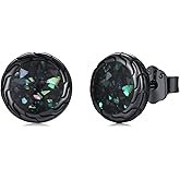Twoowl Black Stud Earrings 925 Sterling Silver Black Round Earrings Hypoallergenic Punk Gothic Jewelry Gifts Birthdays Christmas for Women Men