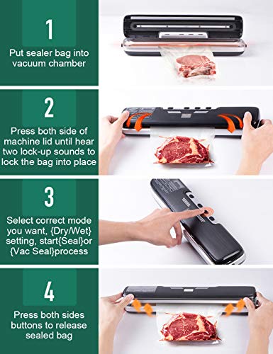 Vakuumierer mit 15 Vakuumierbeutel und Vakuumschlauch-Set, BNT Vakuumiergerät, Automatisch Lebensmittel Vacuum Sealer… – Bild 6