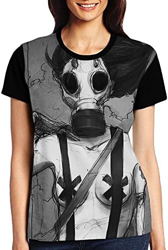 Gas Mask Girl Short Sleeve Round Neck T-Shirt Casual Blouse for Women