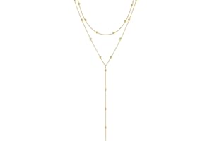 Foxgirl Lariat Gold Necklace for Women, Dainty Long Necklace 14k Gold Plated/Silver Y-Shaped Pendant Necklace Trendy Layered Cz Beaded Chain Drop Necklaces Simple Gold Jewelry For Women Gift