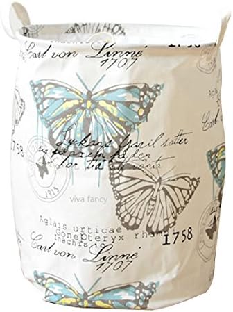 Viva Fancy 17.5" Large Collapsible Butterfly Laundry Hamper Bagswith Handles, Waterproof Laundry Toy Basket with Drawstring Round Storage Bag Bins Dirty Clothes Storage Organization for Dorm Home