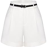 Belle Poque Women Bermuda Shorts Elastic Waist Wide Leg Shorts with Pockets & Belts