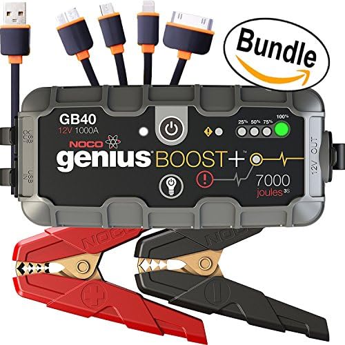 NOCO Genius Boost Plus GB40 1000 Amp 12V UltraSafe Lithium Jump Starter & & USB Cable, 4 in 1 Multi-Functional Universal USB Charger Cable Adapter Connector (Bundle)