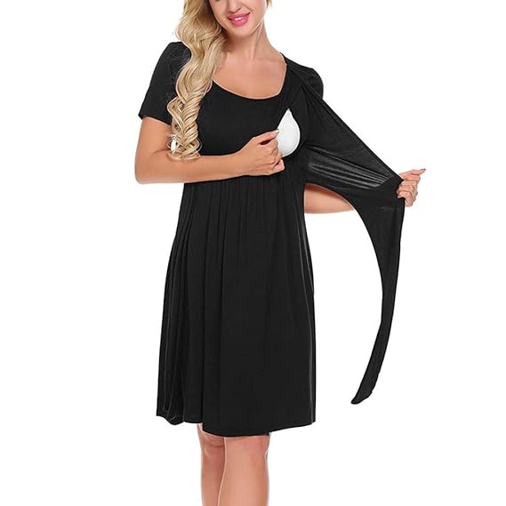 Damen Umstandskleid Stillmode Stillkleidung Stillshirt,Frauen Umstandskleid Stillen Baby Nachthemd Nachtwäsche Lässig Kleid M