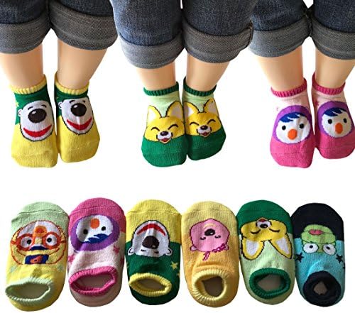 Kakalu Assorted Non-Skid Ankle Cotton Socks with Grip for 12-36 Months Baby, Cartoon 1, 6-Pairs