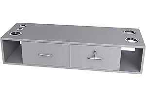 OmySalon Wall Mount Styling Station for Hair Stylist,Beauty Barber Spa Equipment,Salon Cabinet Station with Locking Drawers,Bathroom Dresser with 5 Hair Dryer Holders, Grey