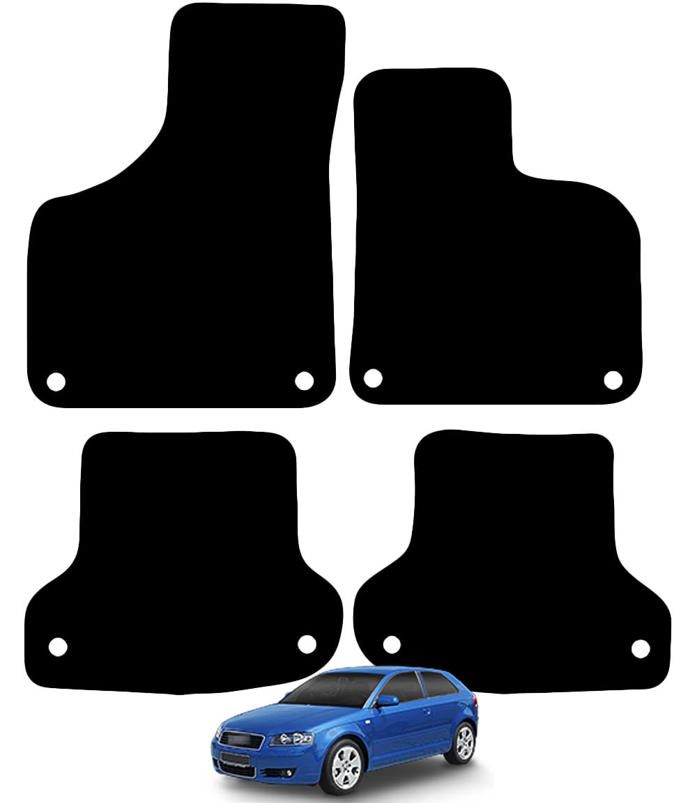 Carsio Carpet Car Mats For Audi A3 2003 2012 4 Piece Set with 8 Clips Tailored Fit Floor Mat Complete Accessory Black Custom Fitted - All Weather, Anti-Slip Backing & Black Trim