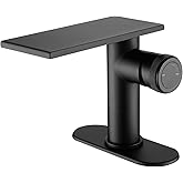 becola Modern Bathroom Sink Faucet，Black Bathroom Faucet，Waterfall Faucet for Bathroom Sink，Single Hole Cold and Hot Vanity Faucet，Single Handle Vessel Sink Faucet with Adjust Knobs and Deck Plate
