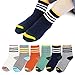 Queen-Ks Unisex-Kids Boys and Girls Three Bars Toddler Striped Contrast Crew Cotton Socks Non Slip Sports 6 Pairs 3t