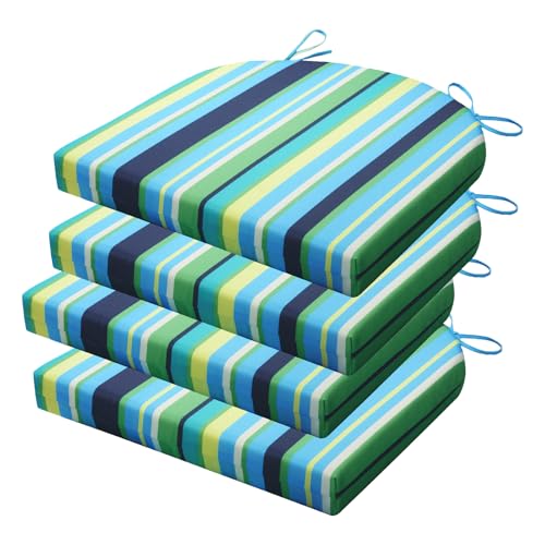 Outdoor Chair Cushions Set of 4 Blue & Green Pinstripe