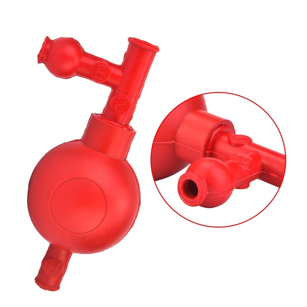 Samfox Laboratory Disposable Rubber Suction Ball Safety Pressure Dosing Pipette Filling Laboratory Suction Ball with 3 Valves (Red)
