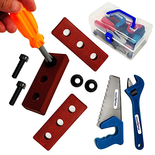 KEJIH 21 Pieces Kids Toy Tool Set and Power Play Tools, Construction Toys Working Tools Educational Pretend Role Play Set with a Handy Storage Box and Portable Sturdy Ideal Gifts Toolkit for Toddlers