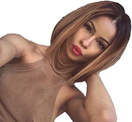 Meodi Hair Ombre Lace Front Bob Wigs with Baby Hair Brazilian Virgin Hair Two Tone Color Glueless Full Lace Human Hair Wigs for Black Women (10inch full lace wig)
