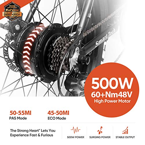 Eahora 500W 4.0 Fat Tire Electric Bicycle 26inch 48V Mountain Snow Electric Bikes for Adults Suspension Shock Absorber Fork Rebound/Lock Out Shimano 7-Speed Gear Shifts, E-PAS Recharge System XC200