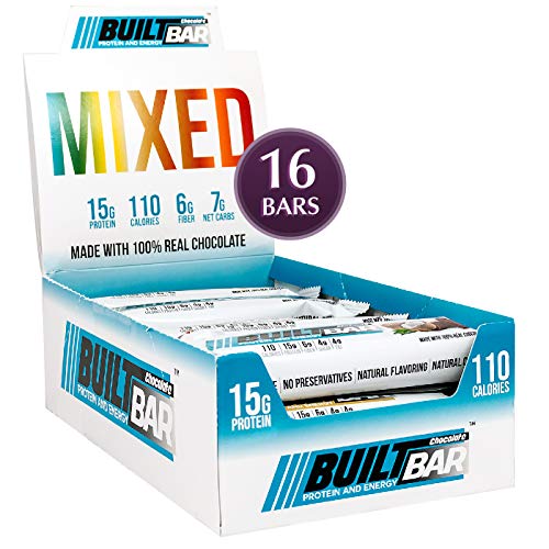 Built Bar - Mixed Flavor Variety Box Protein Bar - 8 Great Flavors - High Protein - Low Calorie - Low Fat - High Fiber - Energy Snack Bar - 16/Box